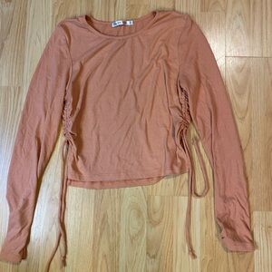 Heart Hips Rust Ribbed Side-Ruched Long Sleeve Top